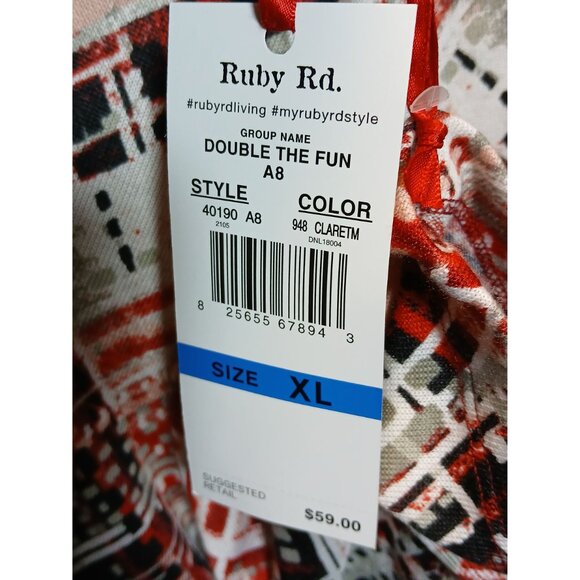 Ruby Rd 3/4 Sleeve Knit Tunic Top Womens XL Geometric Print Corpcore Grannycore - Picture 3 of 10